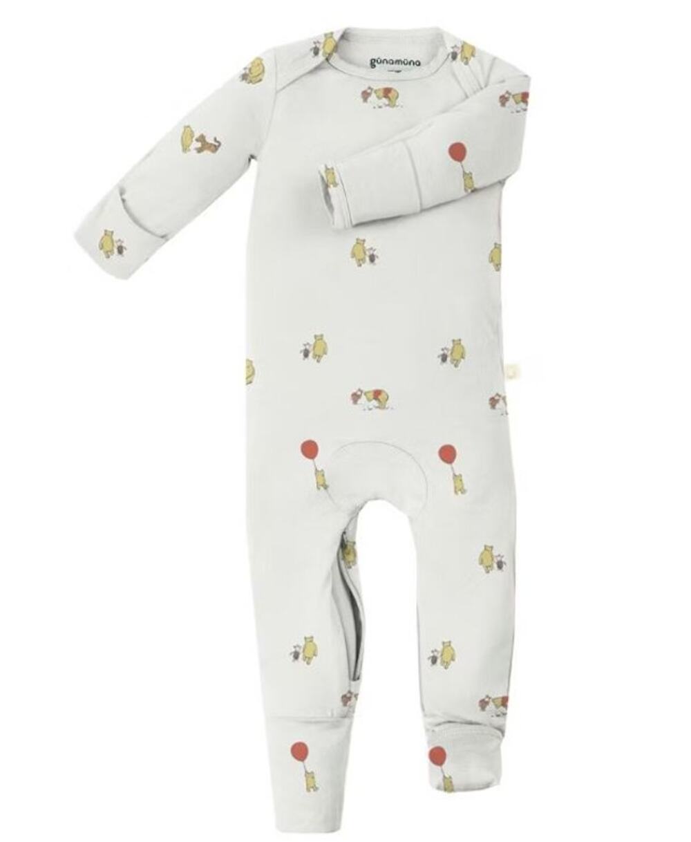 Günamüna Bamboo Rayon Convertible Pajama Diaper Zip Gray Winnie The Pooh 3-6 mth